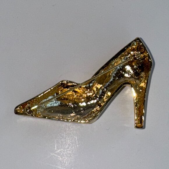 Gold tone and Black Enamel Brooch Pin Ladies Shoe Pump Heels - Picture 2 of 3
